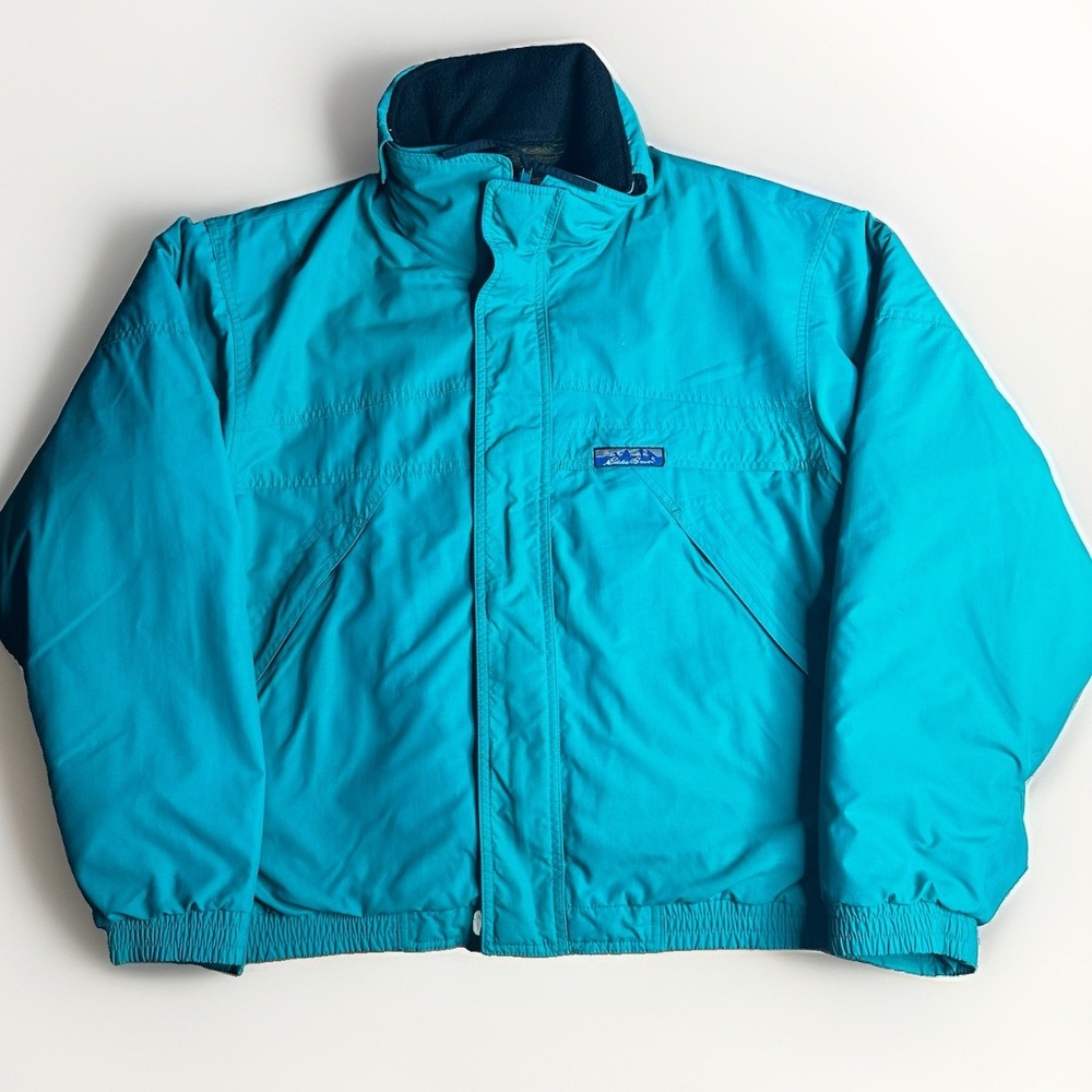 Vintage 90s Eddie Bauer Bomber Jacket Mens Large Teal Removable Fleece Liner